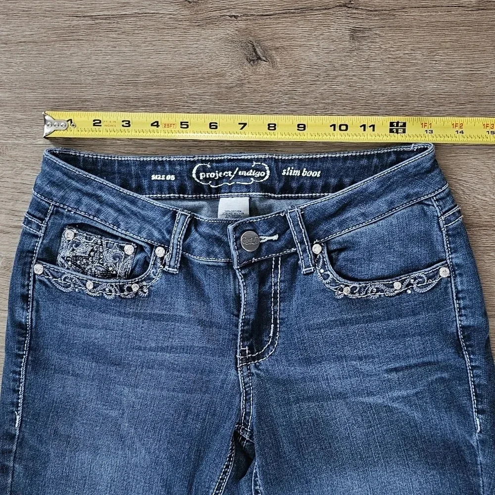 Vintage Project Indigo Boot Cut Denim Jeans Embroidered Studded 5 - Picture 4 of 9